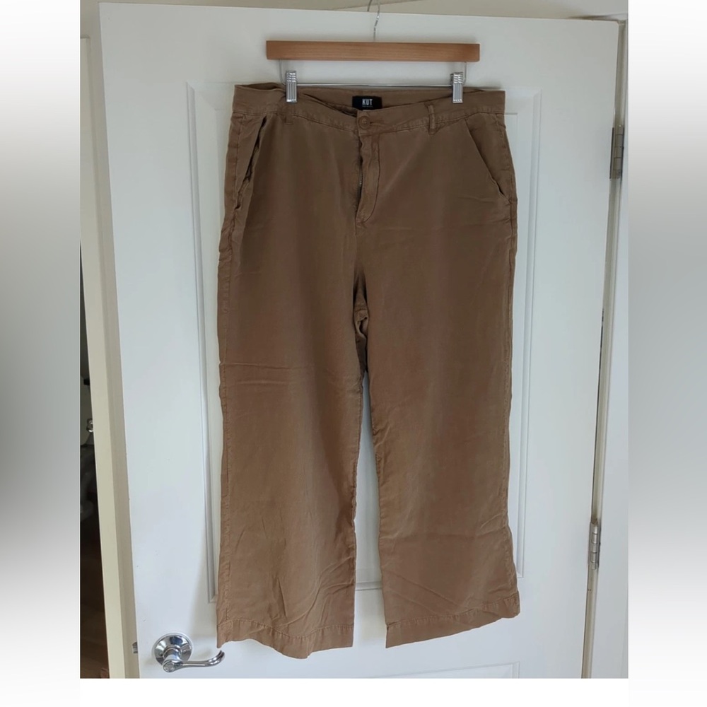 Kut from the Kloth women's pants brown  linen blend wide leg boho